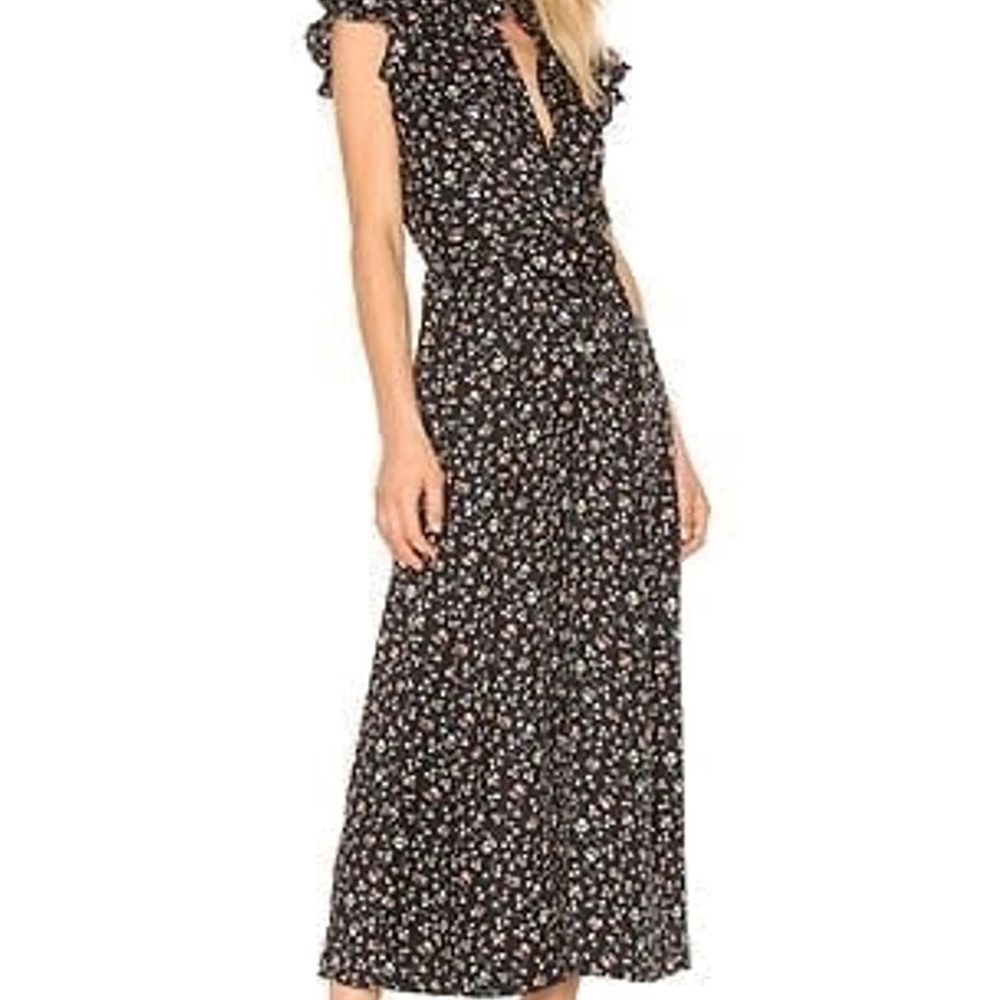 Rebecca Taylor 100% Silk Black Floral Vine Print Cropped Wide Leg Jumpsuit - Picture 4 of 15